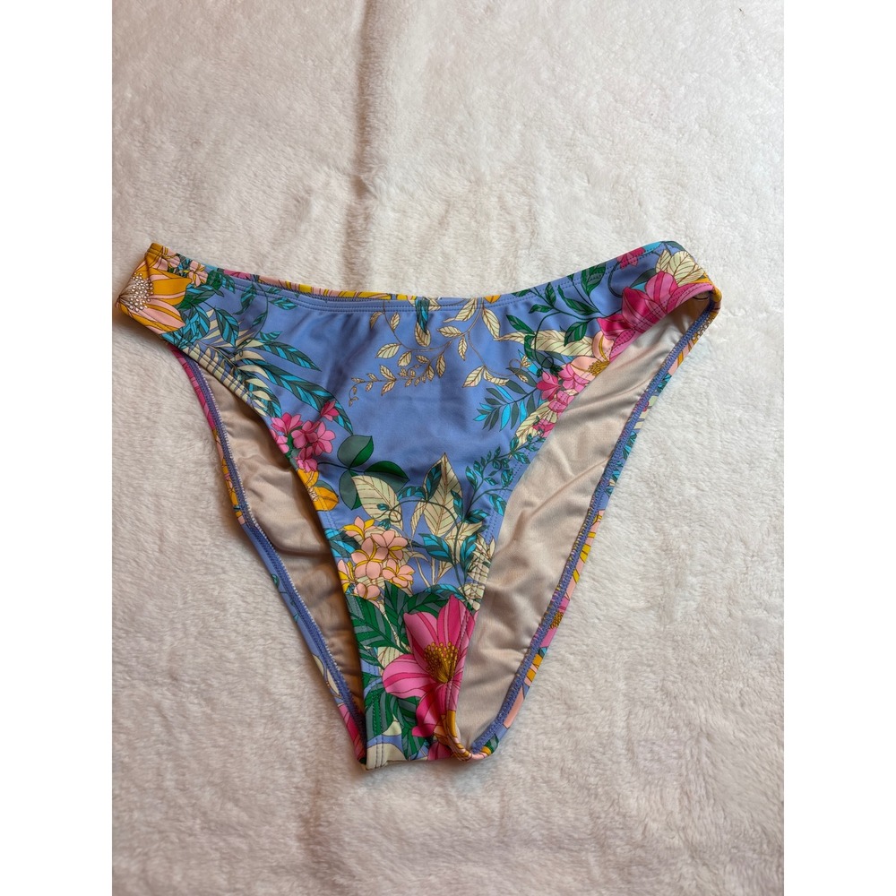 Cupshe Women Blue Floral High Leg Bikini Bottoms Swimwear Large NWT